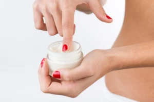 Prescription tube of estrogen cream with dosage instructions on label